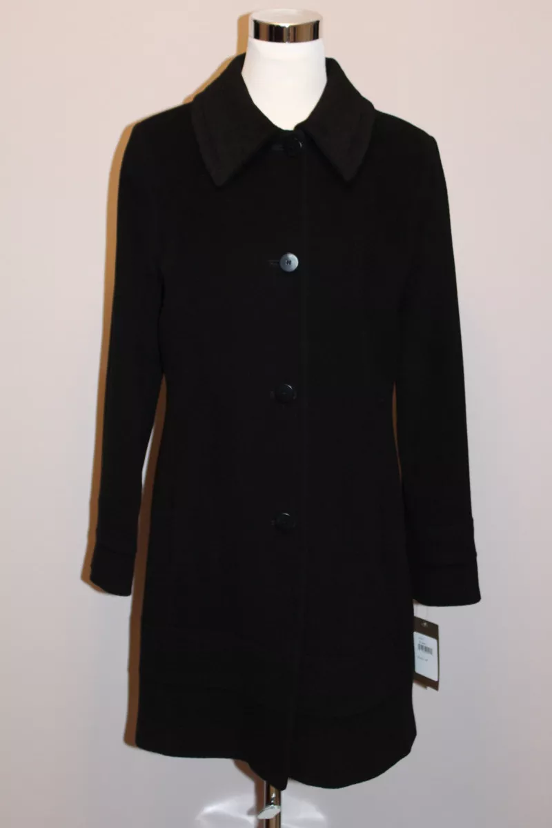 1049 NWT FLEURETTE STUDIO Wool Cashmere Black Coat sz 12 eBay