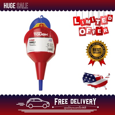 Hyper Tough Super Funnel Trio, Multi Purpose Plastic Automotive Funnel Set