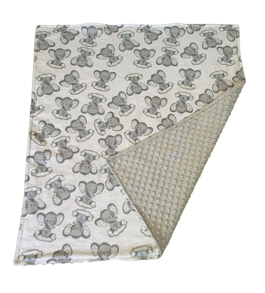 Manta bebé Minky de franela hecha a mano elefantes azules y grises Foto 4 de 4