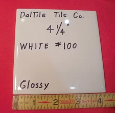 1 pc.  Daltile White #100:  4-1/4" Glossy Ceramic Tile...made 1990's   New Stock