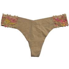 NWT AERIE Thong Sz M Beige Nude Lace Pink Yellow