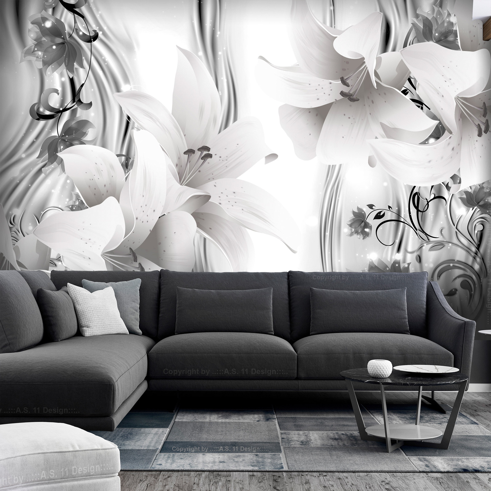 Blumen Lilien Weiß Abstrakt VLIES FOTOTAPETE 3D WOHNZIMMER TAPETE WANDBILD XXL