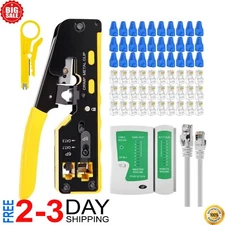 RJ45 Crimp Tool Kit, Ethernet Pass through Crimper, Network Cat5 Cat6 Cat7 Crimp
