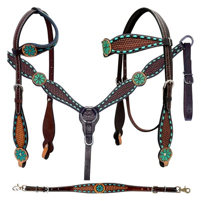 BE Bar H Equine Genuine Western American Leather Horse Premium Headstall &