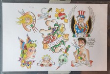 2002 Doug Hardy Traditional Vintage Style Tattoo Flash Sheet Shop Used Girls USA