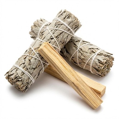 New Age Smudges and Herbs 4 inch-2 sage wands + 2 palo santo sticks, Natural