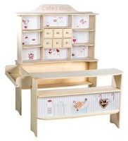 "Roba Kaufladen \"Café & Shop\"/Holz Natur/6 Schubladen/Seitentheke & Theke + Druck"