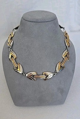 Monet Silver And Gold Tone Choker Necklace 18 In Classic Statement Piece
