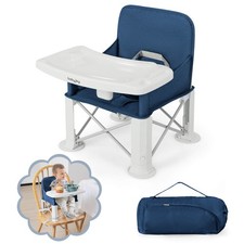Baby Travel Booster Seat w/ Double Tray Portable Folding Toddler Dining Chair