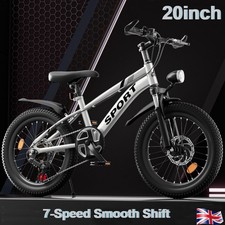 20" Wheels Kids Bike 7-Speed Gears Boy Silver Bicycle Cycling Outdoor Disc Brake