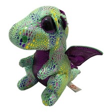 Ty Beanie Boos Cinder Dragon Plush 6  Green Sparkly Stuffed Animal Toy
