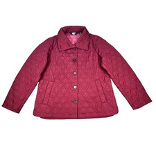 Lands' End Burgundy Quilted Primaloft Button Front Jacket Womens Size S 6-8