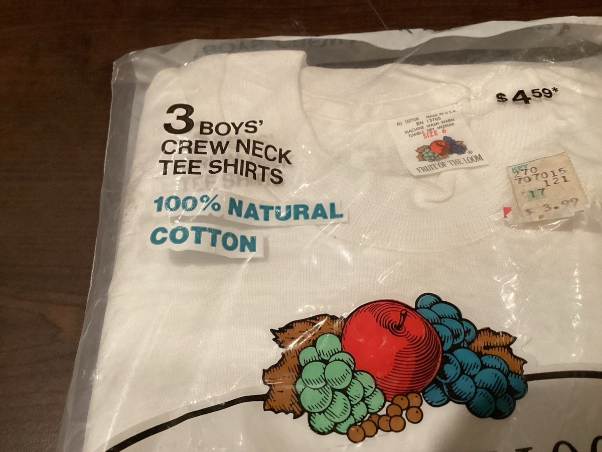 1970s Fruit Of The Loom Boys Sz 6 Crew Neck T Shirt New 3 Pack