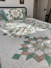 Vintage Twin Patchwork Quilt w/ Matching Pillow Sham Floral Star Pattern 60x75