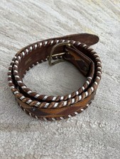 Vintage USA TOOLED Leather Belt 34 Handcrafted DUCKS Full Grain Cowhide 36 Stamp
