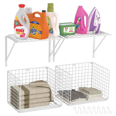 #ad #ad 2 Pack Laundry Room Shelves Wall Mounted with Wire Baskets Over the Washer a... $63.51