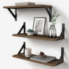 Rustic Floating Shelves Wall Mounted Set of 3, 17 17 Inches, Brown