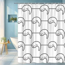 Cute White Shower Curtain with Sleepy Seal Design for Kids Bathroom
