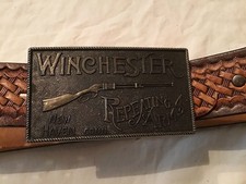 Vintage Winchester Repeating Arms Belt Buckle  Leather Belt 28 New Haven USA