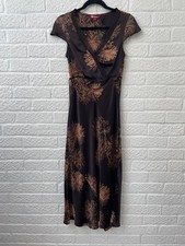 Monsoon Brown Floral Midi Length Bias Cut Dress Size UK 8
