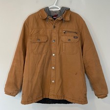 Dickies Mens Brown Duck Canvas Hooded Workwear Jacket L Barn Chore Quilted