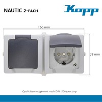 Steckdose Kopp Nautic 2-Fach IP44 Grau Aufputz 16A 250V Feuchtraum