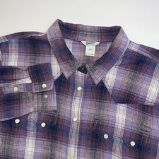 Duluth Trading Pearl Snap Shirt Men's XXL Western Sawtooth Pockets Purple Plaid