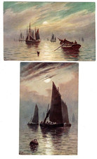 2 x Early C.W. Faulkner "Moonlight" Art Post Cards by J. Eaman.