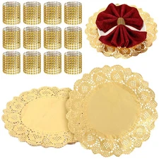 Lounsweer 50 Set Napkin Rings and Paper Placemats Bulk 50 Diamond Napkin Hold...