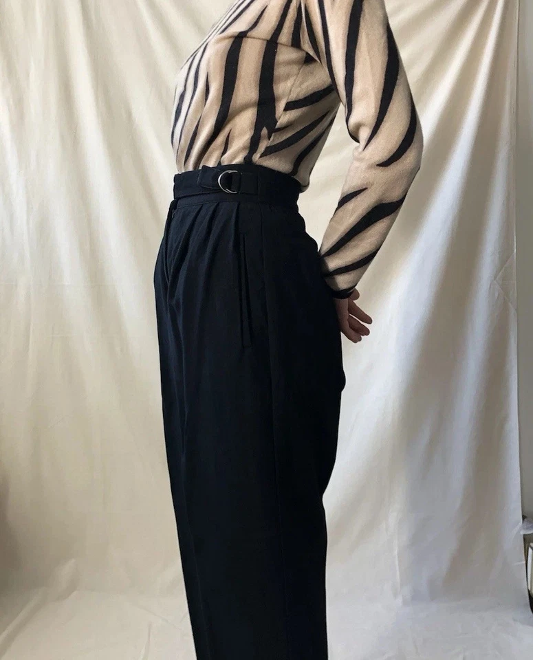 Pantalones de lana negros de cintura alta Tahari de colección talla 0P con cinturón anillo D hechos en EE. UU. Foto 2 de 4