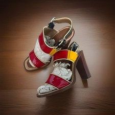 Vintage Prada Patent Leather Slingback Sandlas Red Yellow Black Italy