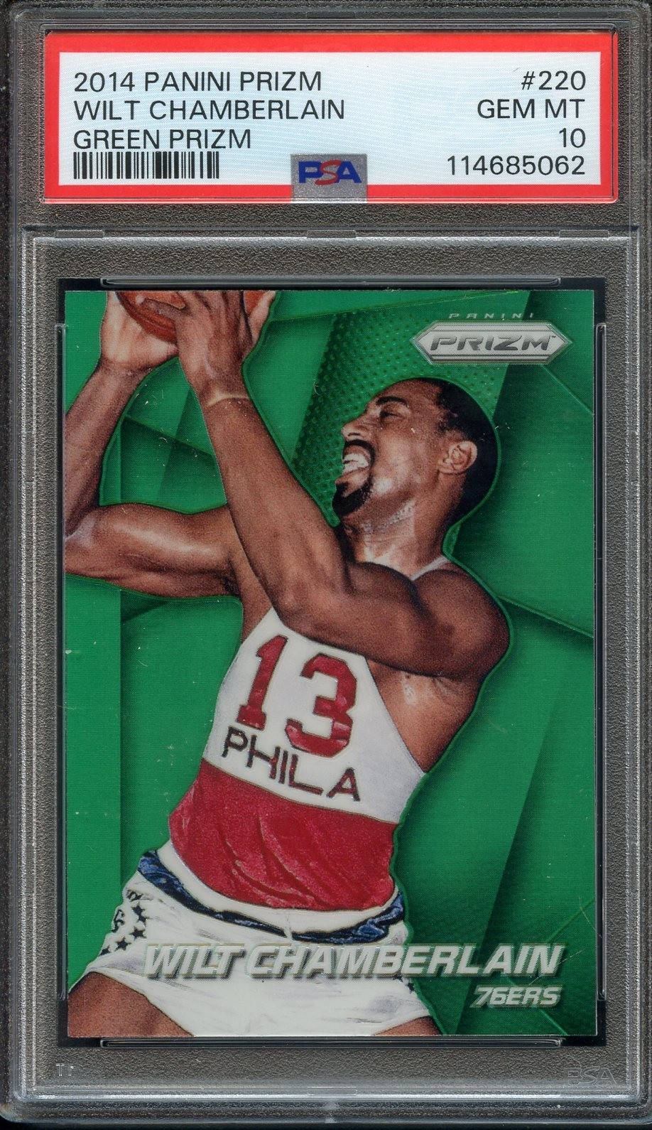 2014 Panini Green Prizm #220 Wilt Chamberlain PSA 10 Low Pop Philadelphia 76ers