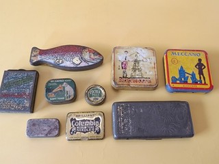 Job Lot Assorted Vintage & Antique Miniature Tins / Meccano / Fish (2573)