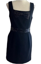 Forever 21 Little Black Party Dress Medium Black Wool Blend Sequin Bow & Band