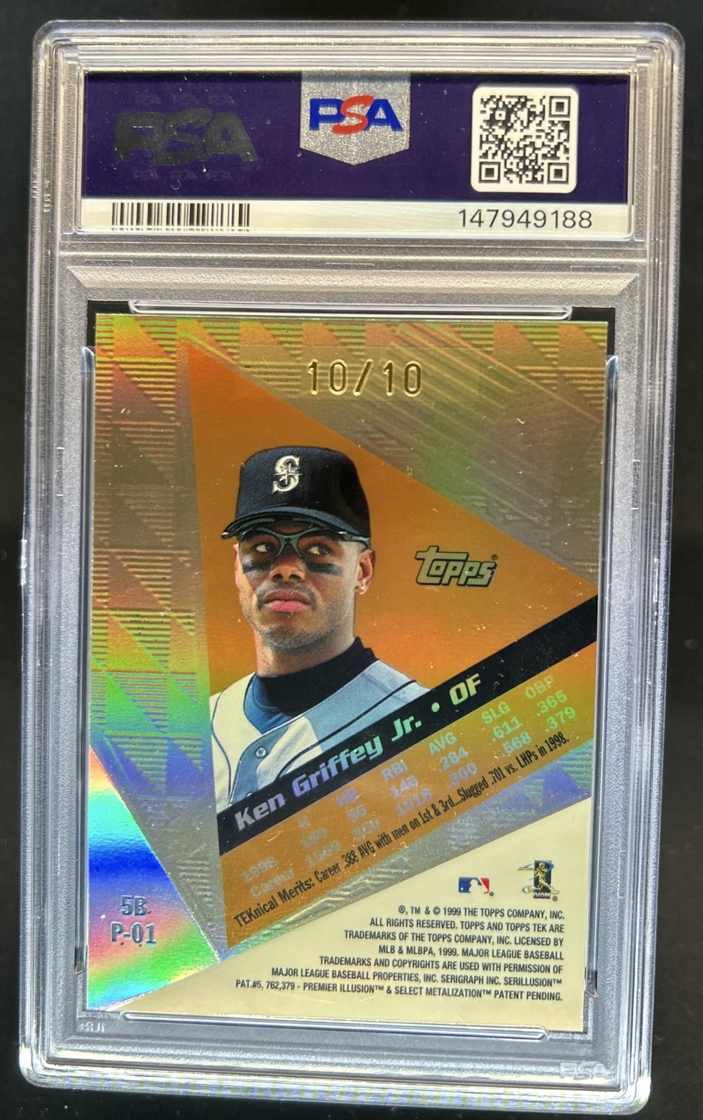 1999 Topps Tek Ken Griffey Jr. Pattern 01 Gold #/10 Mariners PSA 9 view 2