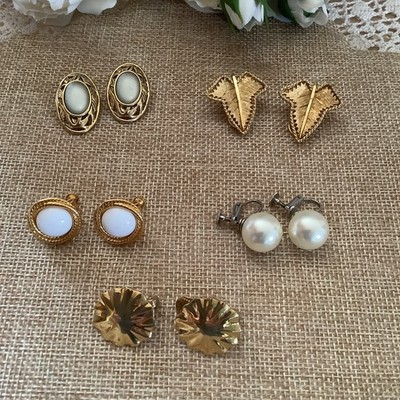 5 pair of vintage gold silver name brand dainty clip-on earrings 80s fashion