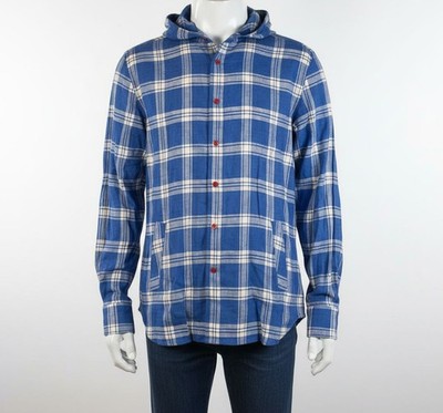 Kiton Men's Blue Linen Glen Plaid Hooded Mariano Button-Up Shirt Size 41