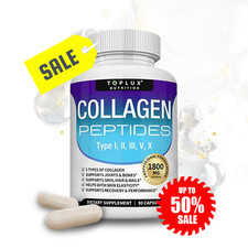 Premium Collagen Peptides 1800 MG Hydrolyzed Anti-Aging Types I,II,III,V,X 