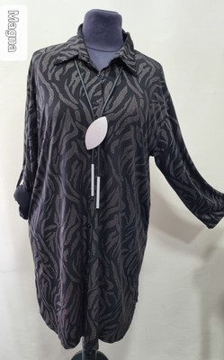 Longshirt, Tunika, Bluse, Magna, Gr. 50/52, schwarz silber, Allover Druck