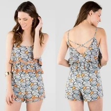 Francesca's Alya Embroidered tropical print Romper Size S