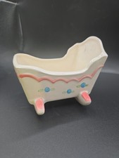 Vintage Pink/White Napco Baby Girl Ceramic Cradle planter Japan