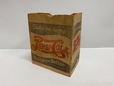 Vintage 1940’s Double Dot Pepsi-Cola Paper Bag Displays Well! Rare