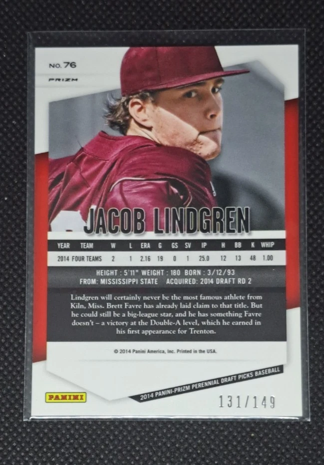 2014 Panini Prizm Perennial Draft Picks Purple Prizm /149 Jacob Lindgren #76 - Image 2 of 2