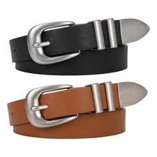 2 Pack Women Leather Fit Waist Size 31-36 Inches B-black brown-ancient Silver