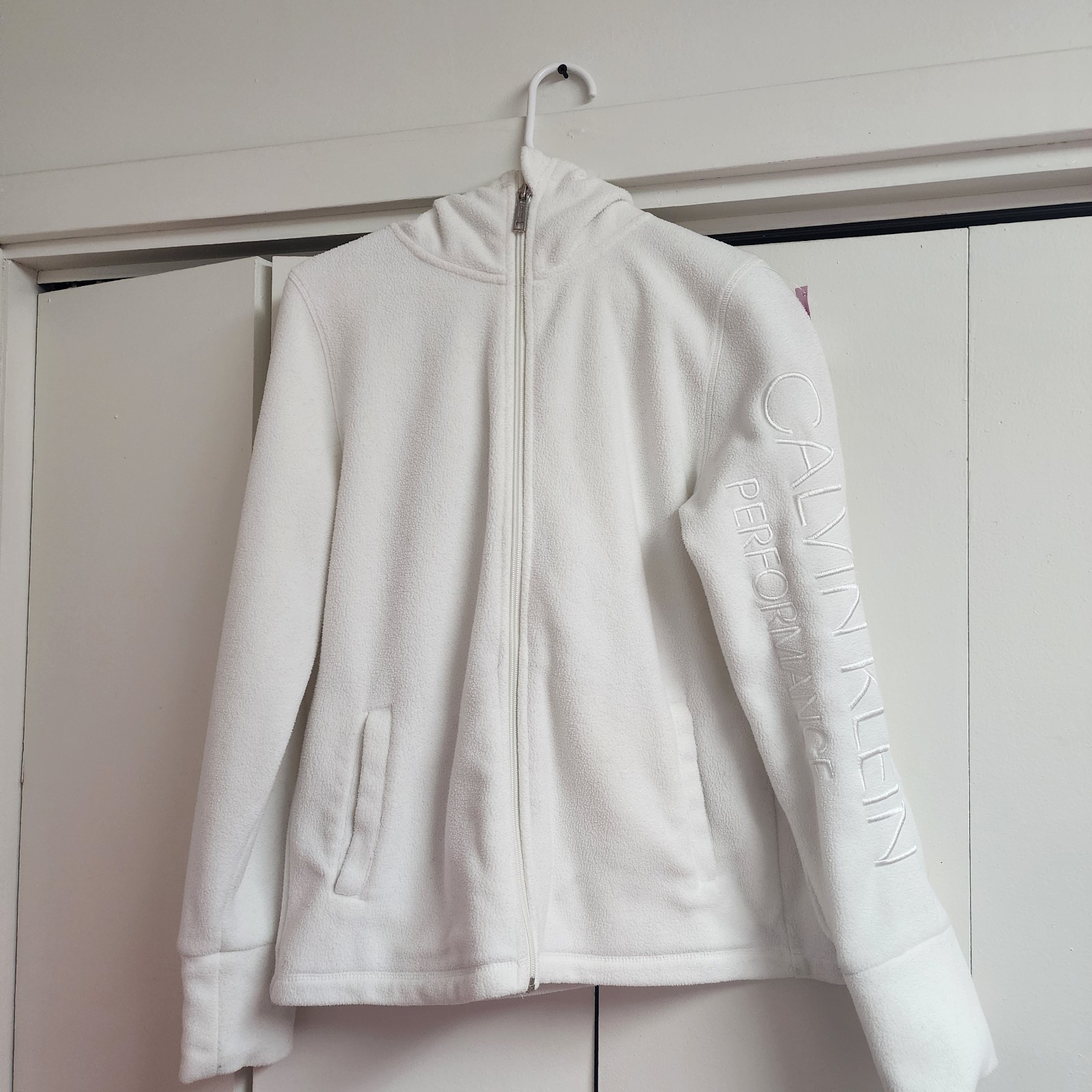 Womens Sz Medium Calvin Klein Jacket Fleece Zip-up Performance Line White