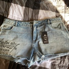 Ed Hardy Shorts NWT Women s Denim Swallow Signature Logo AUTHENTIC 32
