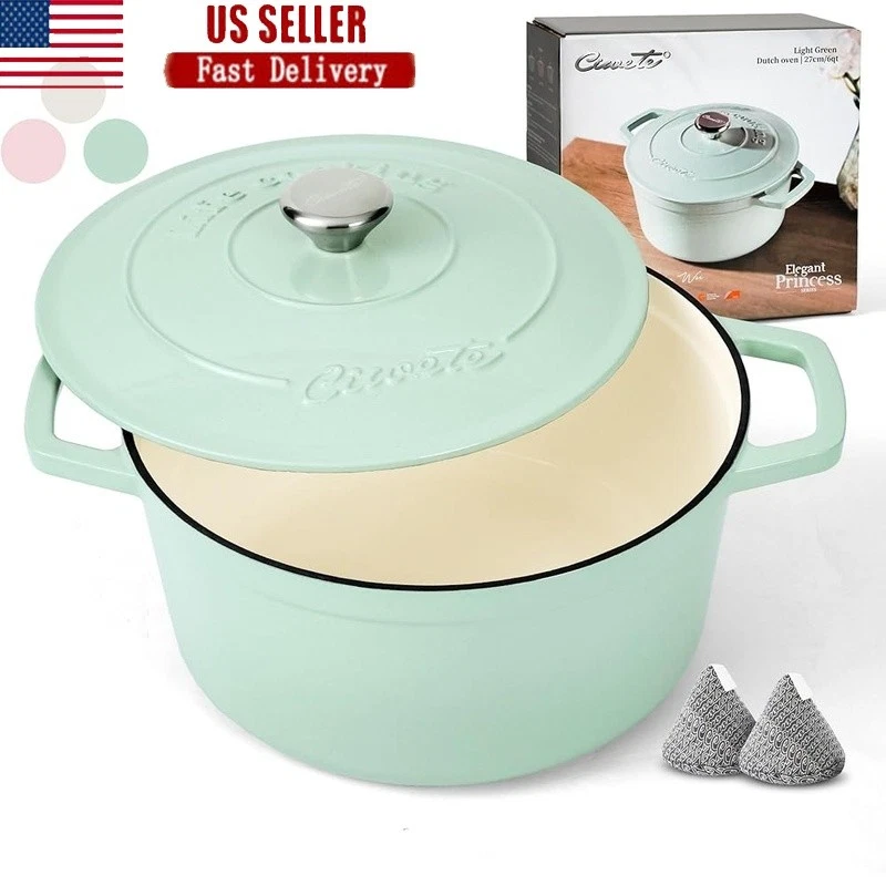 Versatile 6QT Cast Iron Dutch Oven Non-Stick Enameled Cooking Pot Easy Clean New