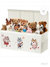 Extra Large Toy Box Storage Collapsible Organiser with Lid &2 Mesh Pockets Beige