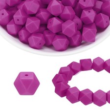 96Pcs Silicone Beads 14mm Hexagon Rubber Focal Beads Bulk, Magenta