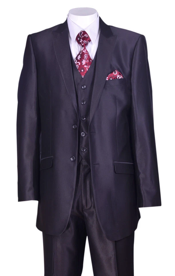 Men's 2 Button Solid Wool Feel Sharkskin Slim Fit Suits With Vest & Pants 5702V2 - Image 4 of 4